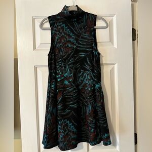 Mara Hoffman teal and chocolate brown floral print swing mini dress, size small
